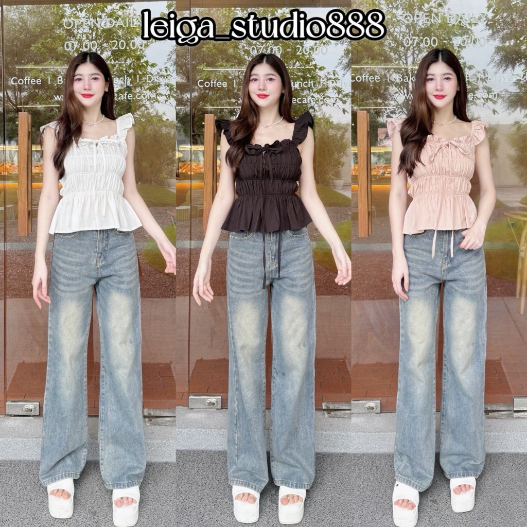 เสื้อแขนระบาย ผ้าไหมอิตาลี ดีเทลน่ารัก ทรงสวย ผูกโบว์หน้า Women ผู้หญิง Clothing  LG041