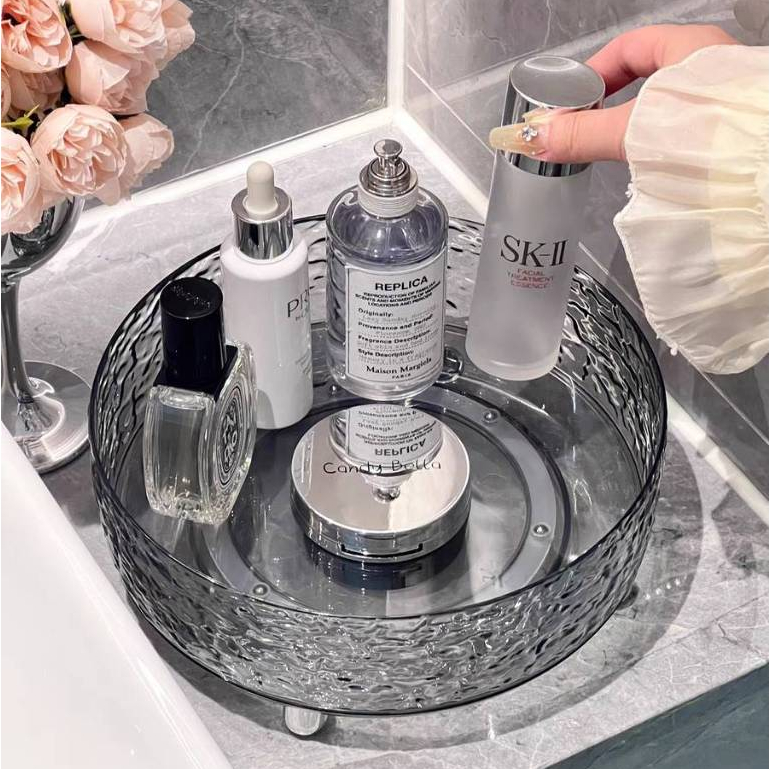 ถาดเก็บของทรงกลม หมุนได้ 360 องศา ดีไซน์เรียบหรู วางของได้เยอะ เก็บเครื่องสำอาง เครื่องปรุงต่างๆ