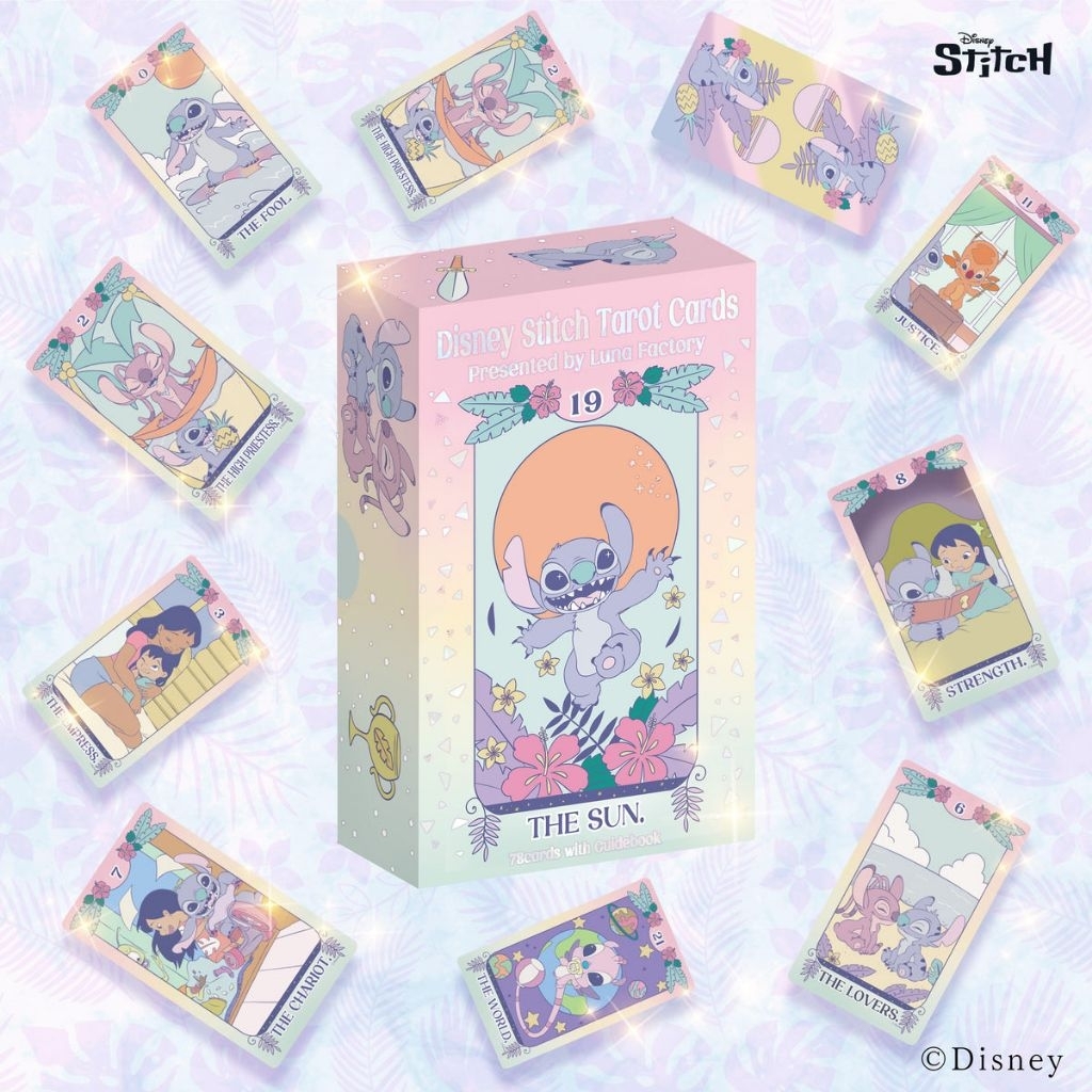 Disney Stitch Tarot ไพ่ยิปซีลิโลสติชลิขสิทธิ์แท้จากญี่ปุ่น ขอบสีรุ้งสะท้อนแสงหรูหรา ไพ่ยิปซี ไพ่ทาโร่ต์ Tarot