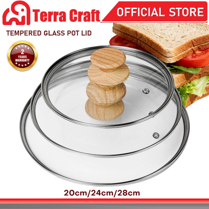 Terra Craft 20/24/28 ซม. ฝาปิดกระจกนิรภัยฝาครอบหม้อหม้อกระทะ Frypan กระทะสโตนแวร์ฝาครอบแก้ว