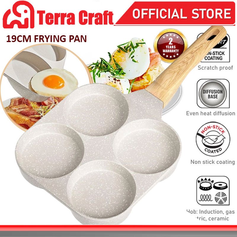 Terra Craft กระทะสี่หลุม กระทะทอดไข่ดาว 4 หลุม ทอดง่าย ไม่ติดกระทะ ทอดไส้เบอร์เกอร์ให้มีทรงสวย เหมาะสำหรับทุกเตา - ขาว