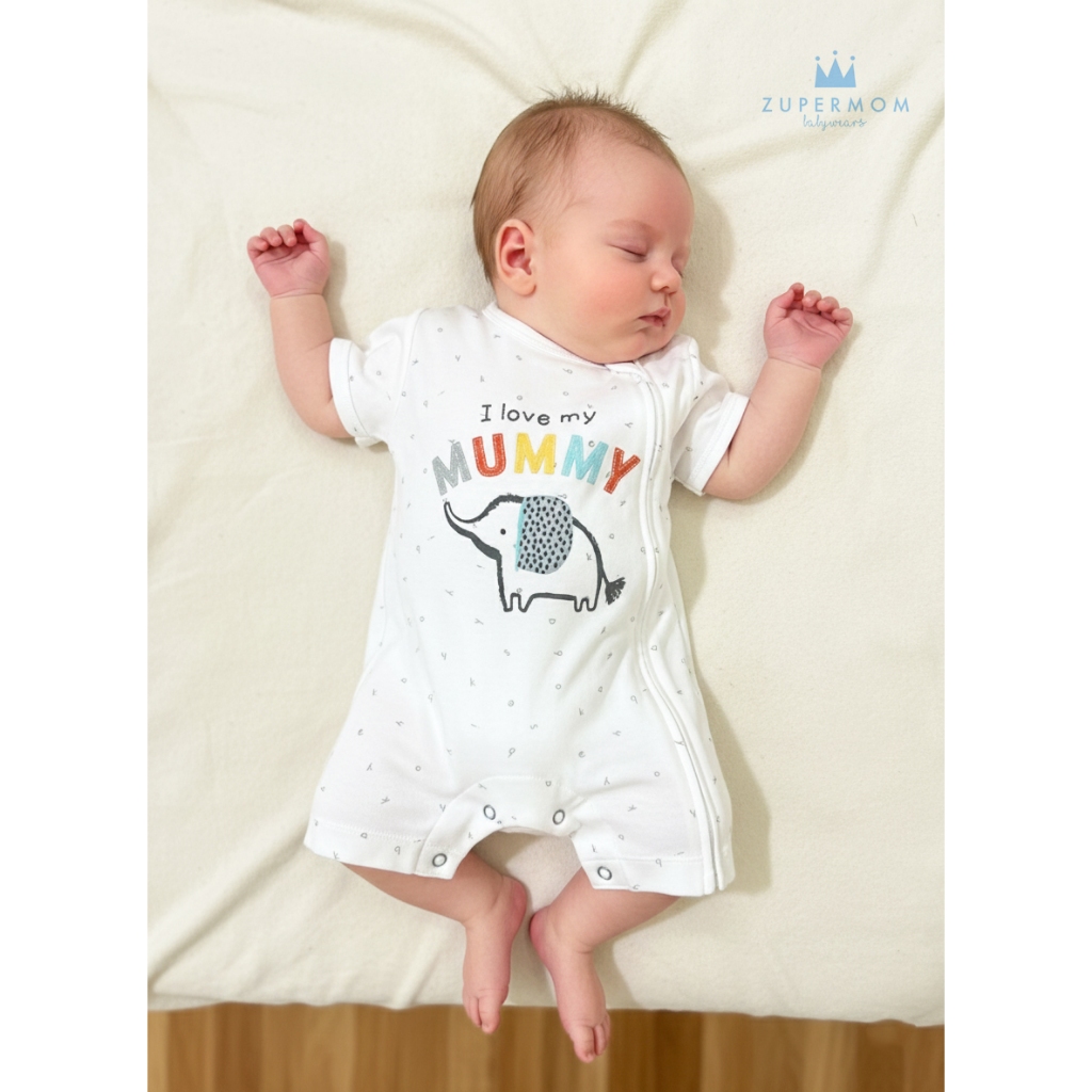 Zuper Mom ชุดหมีเด็กอ่อน ZIPPER แขนสั้น ขาสั้น บอดี้สูทเด็กอ่อน ชุดเด็กแรกเกิด ผ้าcotton100% สำหรับ 0-24เดือน