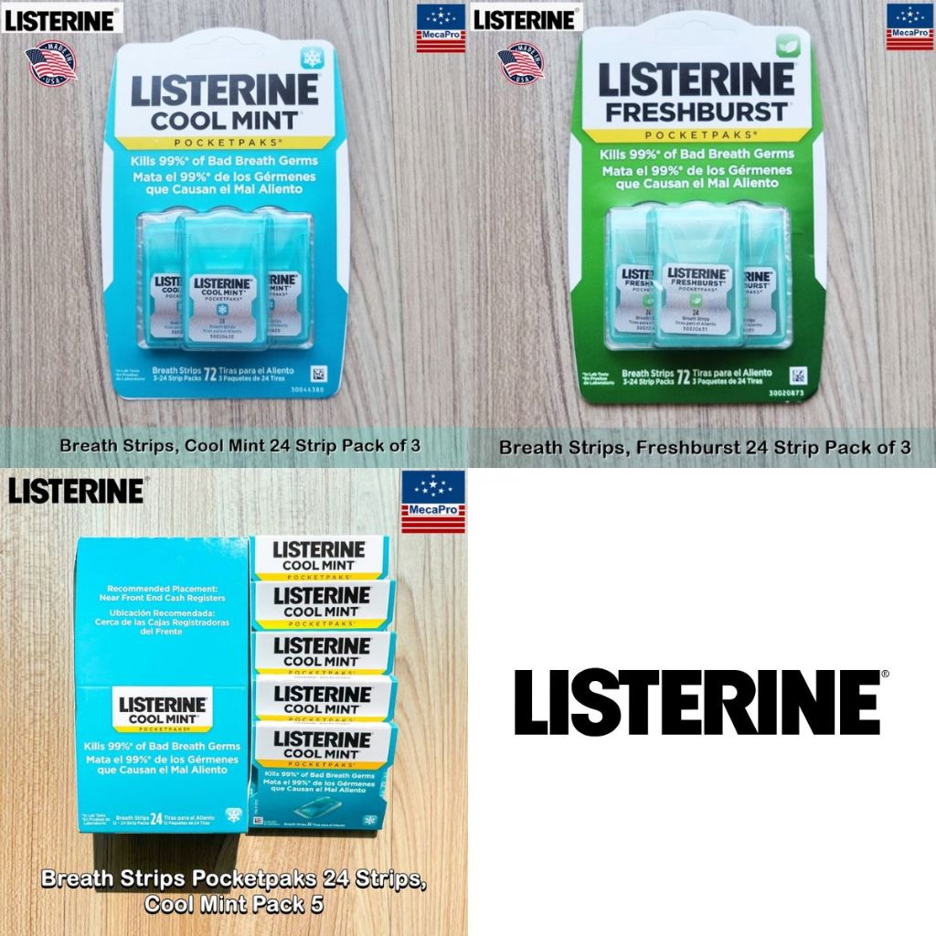 Listerine® Breath Strips Pocketpaks 24 Strips Pack 3 or Pack 5 ลิสเตอรีน แผ่นแปะลิ้นระงับกลิ่นปาก ลด