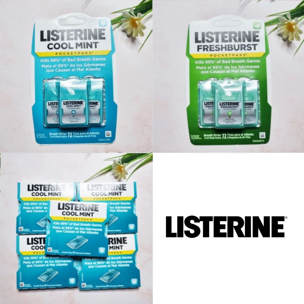 [Listerine®] Breath Strips Pocketpaks 24 Strips Pack 3 or Pack 5 ลิสเตอรีน แผ่นแปะลิ้นระงับกลิ่นปาก 