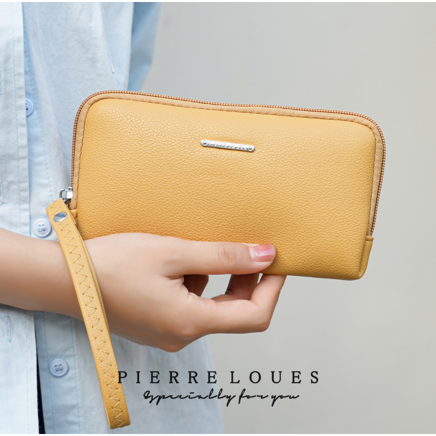 fashion.shop502 กระเป๋าสตางค์ใบยาว ซิปล็อก พร้อมสายคล้องข้อมือหนัง PU ความจุมาก  มีซิป พร้อมส่งในไทย B-070