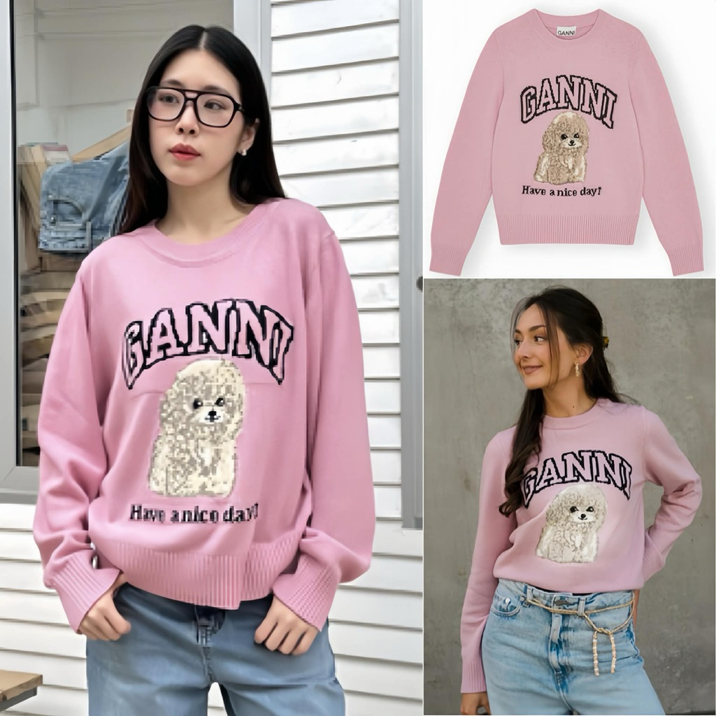 GANNI knit SWEATER 🧸เสื้อสเวสเตอร์ไหมพรมงานแบรนด์ดัง อินฟลูดารา ใส่กันเยอะมาก