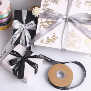 ริบบิ้นผ้าซาติน ริบบิ้นสกรีนอักษร พิมพ์ลาย JUST FOR YOU ขนาด 2.5cm ยาว 29 เมตร ริบบิ้นสำหรับผูกของขวัญ ริบบิ้นสำหรั