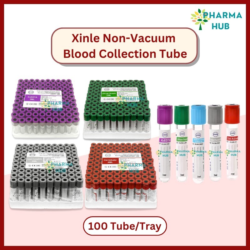 Blood Collection tube หลอดเก็บเลือด ไม่สูญญากาศ Non vacuum เก็บตัวอย่างเลือด 3 ml. (100 หลอด/ถาด)