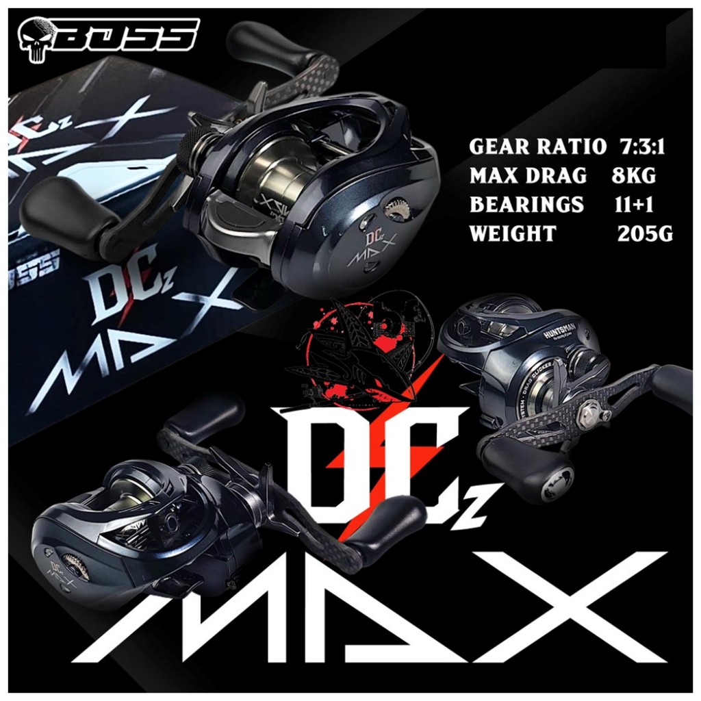 รอกหยดน้ำ BOSS รุ่น DCz MAX รอกเบท DC รอบ 7:3.1 เบรค 8 KG  ระบบหน่วงแม่เหล็กไฟฟ้า มีเสียงชิบ ไฟกระพริบ