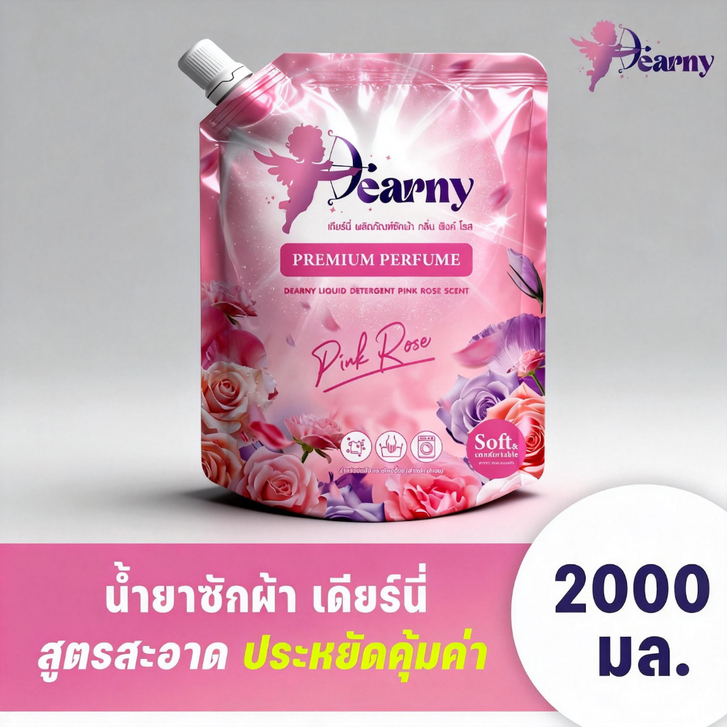 Dearny น้ำยาซักผ้า 2000 มล. กลิ่น PINK ROSE ผ้าหอมติดทนนาน ต้านเชื้อแบคทีเรีย อ่อนโยนต่อผิว