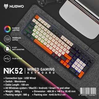 เมาส์คีย์บอร์ดเกมมิ่ง GAMING NUBWO KEYBOARD NK52 USB Full size คีย์บอร์ดไฟ RGB Membrane Switch เสียงเบา ปุ่มนุ่มๆ