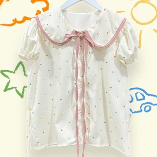 เสื้อแฟชั่นยอดนิยม ราคาถูก ลายจุด ลายพิมพ์ดอกไม้ คอบัว ผ้าครัช (คนไทยผลิต)