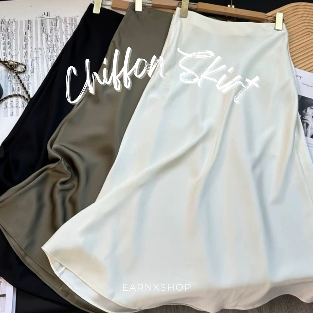 EARNXSHOP | Chiffon Skirt กระโปรงชีฟองเนื้อหนา (อ่านไซซ์ในรายละเอียด)