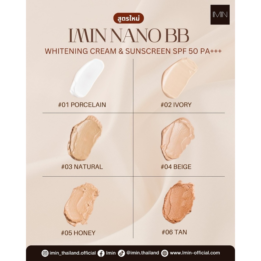 IMIN ไอมิน นาโน บีบี  BB ไวท์แทนนิ่ง ครีม แอนด์ ซับสกรีน กันน้ำ กันเหงื่อ ไม่ติดขน 50g. - รูปที่ 3