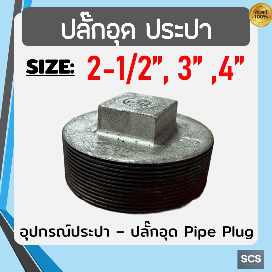 ปลั๊กอุด เหล็ก เกลียวนอก ขนาด 2.1/2" - 4" ปลั๊กอุดประปา หัวอุดเกลียวนอก เหล็กชุบกัลวาไนซ์ อุปกรณ์ประปา Pipe Plug Galvani