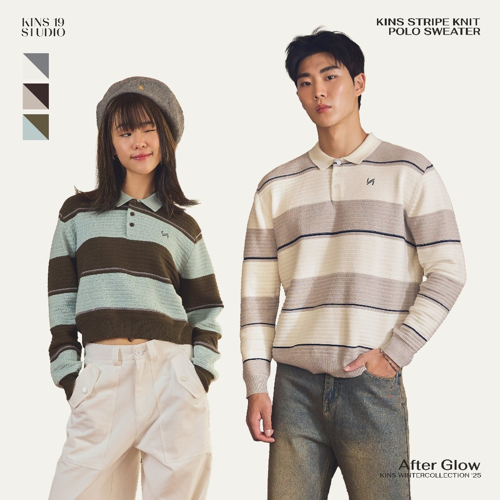 KINS 19 STUDIO | KINS Stripe Knit Polo Sweater เสื้อสเวตเตอร์คินส์ [KN144]