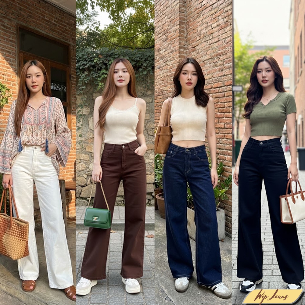 👖 กางเกงยีนส์ขาบานกระบอกใหญ่เอวสูงผ้ายืด (Wide-Leg/Baggy High-Waist Jeans) แฟชั่นยีนส์ทรงหลวม CK25