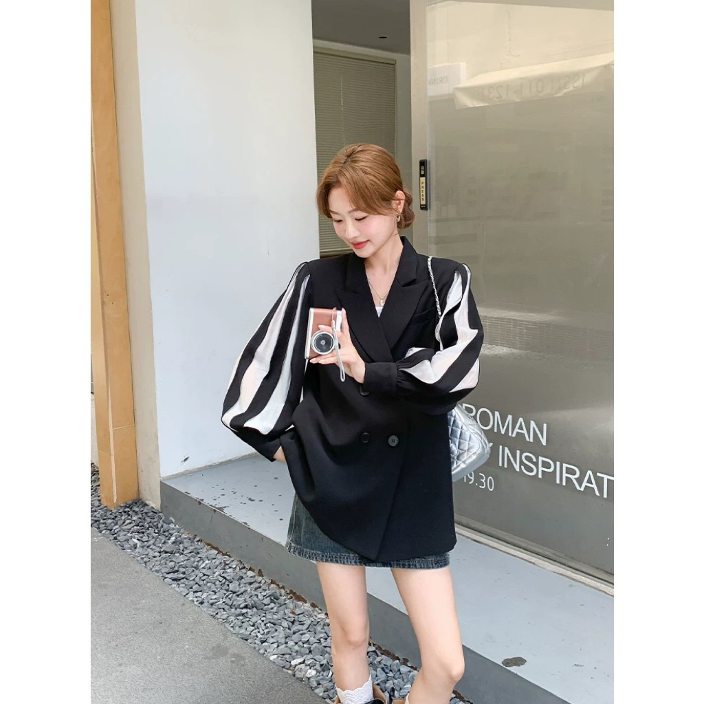 E521 สูทเบเซอร์แขนริ้วขาว สุดเก๋ งานจริงสวยมาก พร้อมส่ง