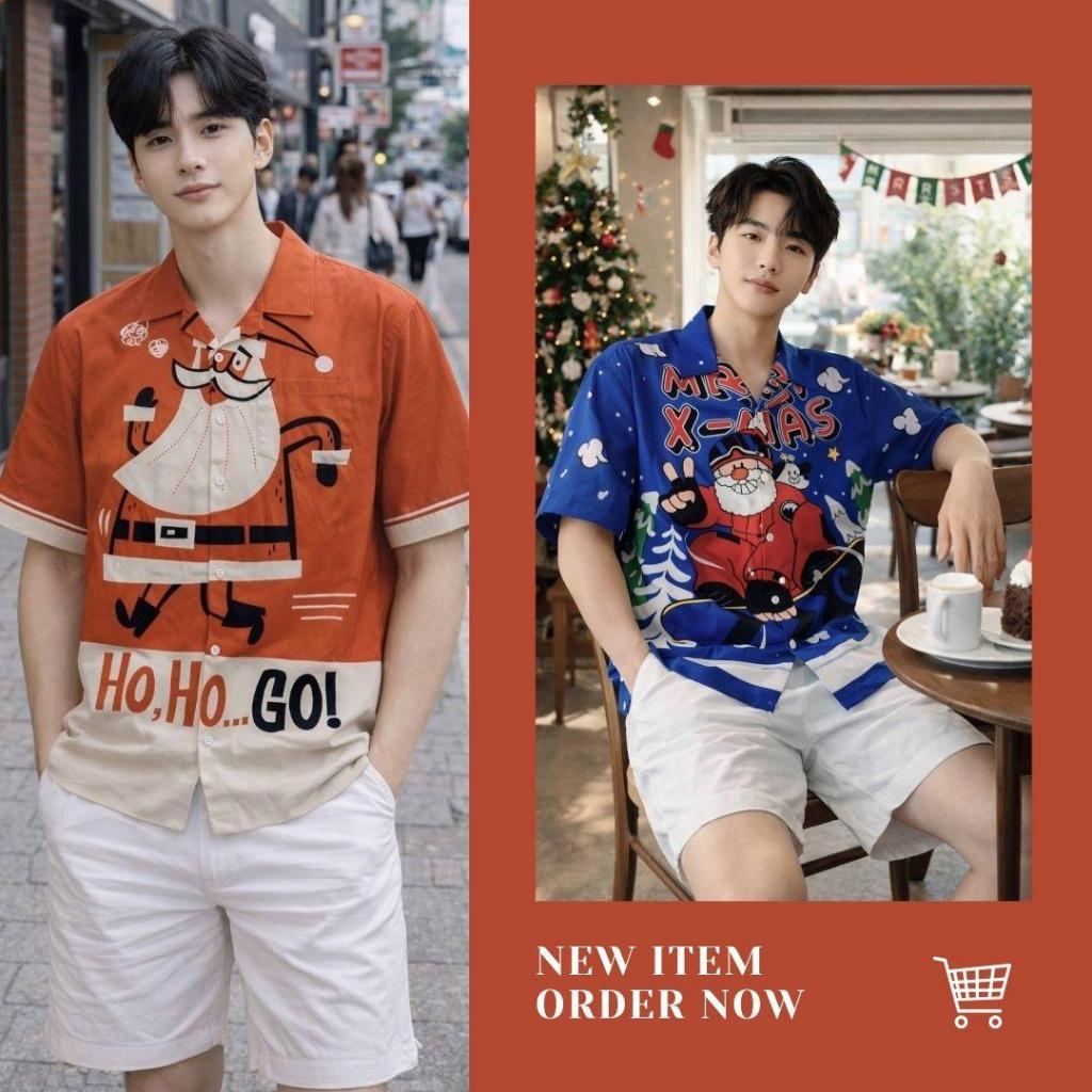 11.WOLF เสื้อฮาวาย เสื้อเชิ้ตแขนสั้นลายซานต้า ชุดคริสต์มาส ชุดวันคริสต์มาส เสื้อคริสต์มาส คริสมาสต์ เทศกาลคริสมาสต์ /H67