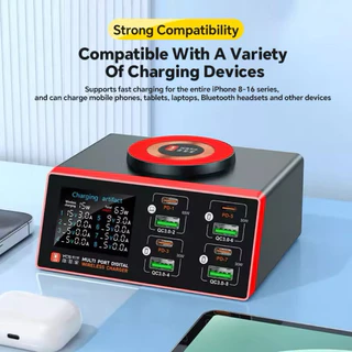 ycs/S550/S600 Multi 8 พอร์ต USB Charger 15W Magnetic Wireless Charging PD 100WQC Station สําหรับโทรศัพท์ Fast Charge