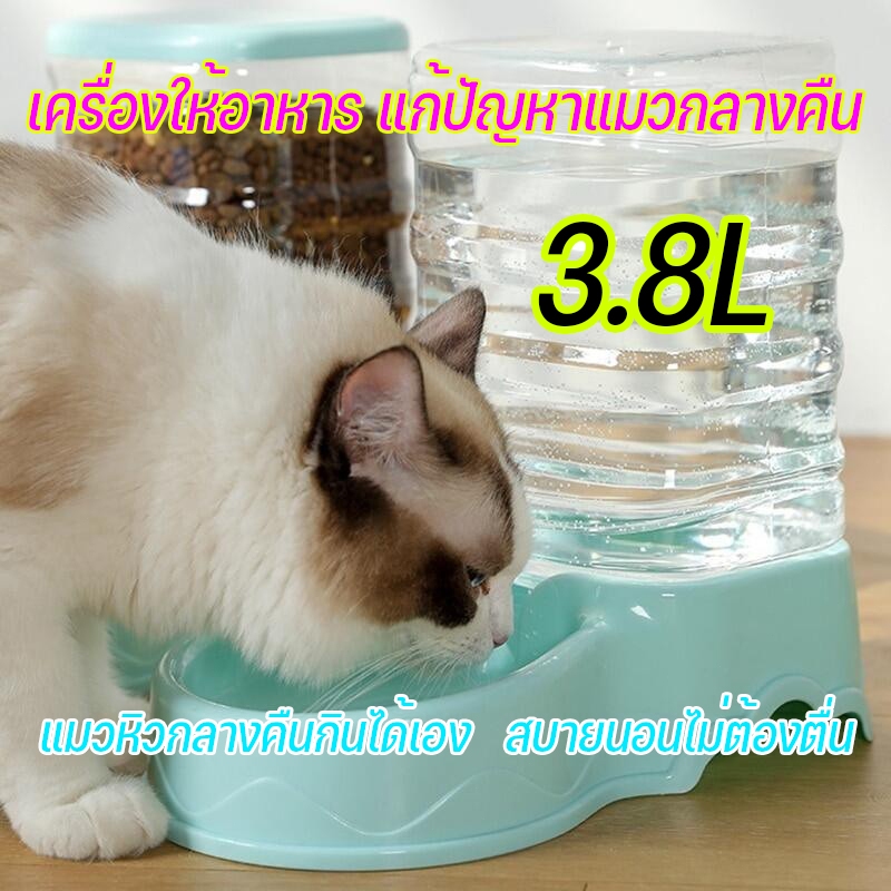 ที่ให้น้ำ ที่ให้อาหารแมวขนาดใหญ่ 3.8 ลิตร อัตโนมัติ เครื่องให้น้ำให้อาหารสุนัขอัตโนมัติขนาดใหญ่ ที่ให้อาหารอัตโนมัติ