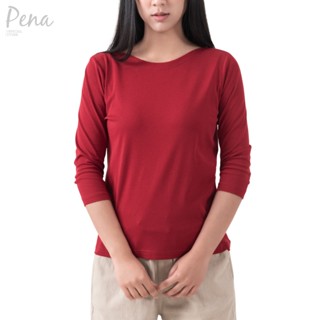 Pena house เสื้อยืดสีเบสิคคอปาด แขนสามส่วน PSTL001