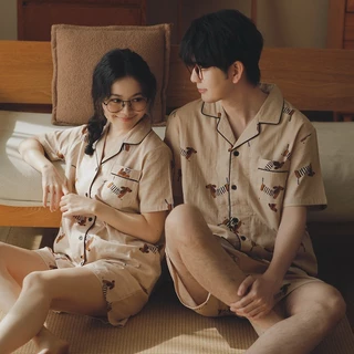 ผู้หญิง ผู้ชาย(พร้อมส่ง)ชุดนอนผ้าฝ้ายมัสลินหรือผ้าสาลู แขนสั้น-ขาสั้น เหมาะกับอากาศบ้านเรา
