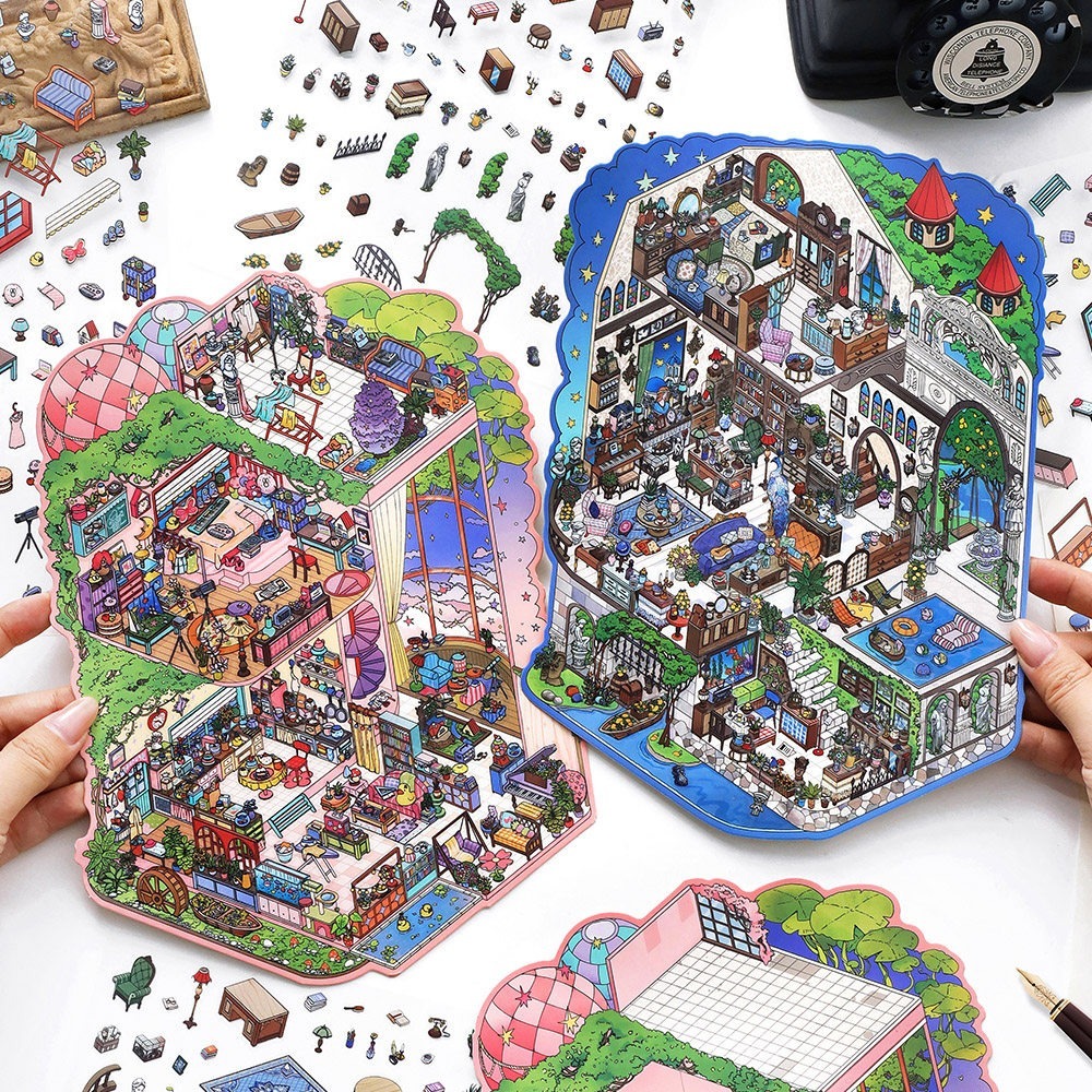 สติ๊กเกอร์ 3D Sticker Scene [ชุด Funny Studio] DIY ฉากสติ๊กเกอร์ภูมิทัศน์กันน้ำตกแต่ง Journaling Scr