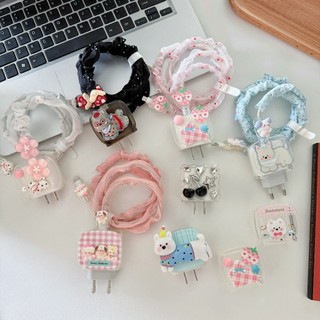 แมวดอกไม้ชมพู พร้อมส่งจากไทย ชุดพันสาย เคสหัวชาร์จ ลายการ์ตูน ตัวถนอมสาย USB 20w 18w