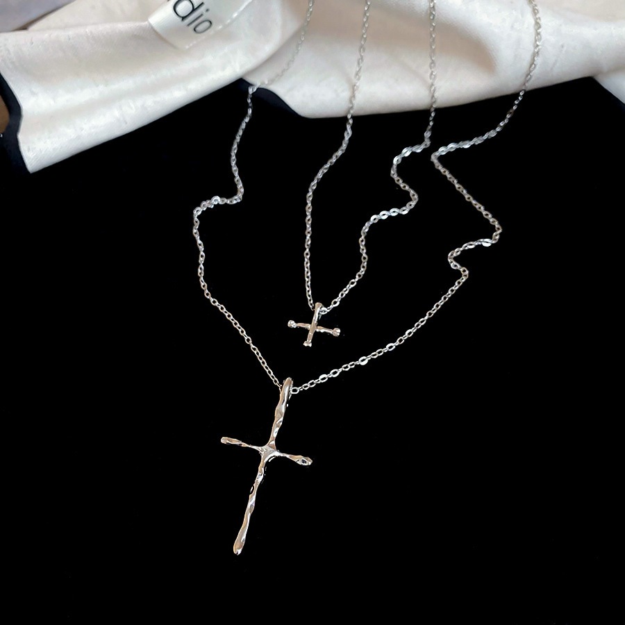 CODส่งเร็ว⚡สร้อยคอสองชั้นจี้ไม้กางเขนสีเงินY2Kสไตล์เกาหลีโซ่ไหปลาร้าเครื่องประดับแฟชั่นสำหรับผู้หญิง - รูปที่ 7