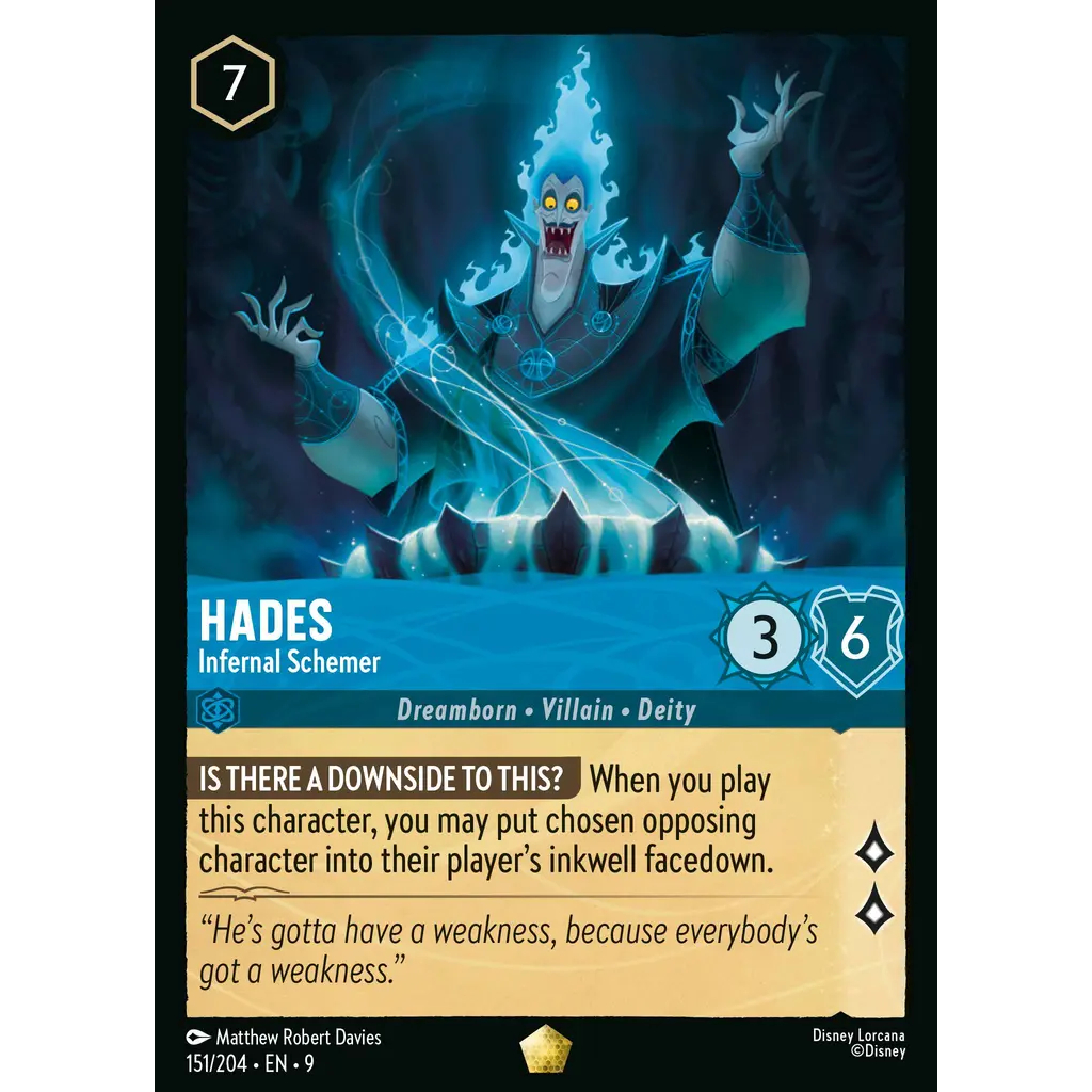 151/204 EN9 Hades - Infernal Schemer Sapphire L Character Disney Lorcana Set 9