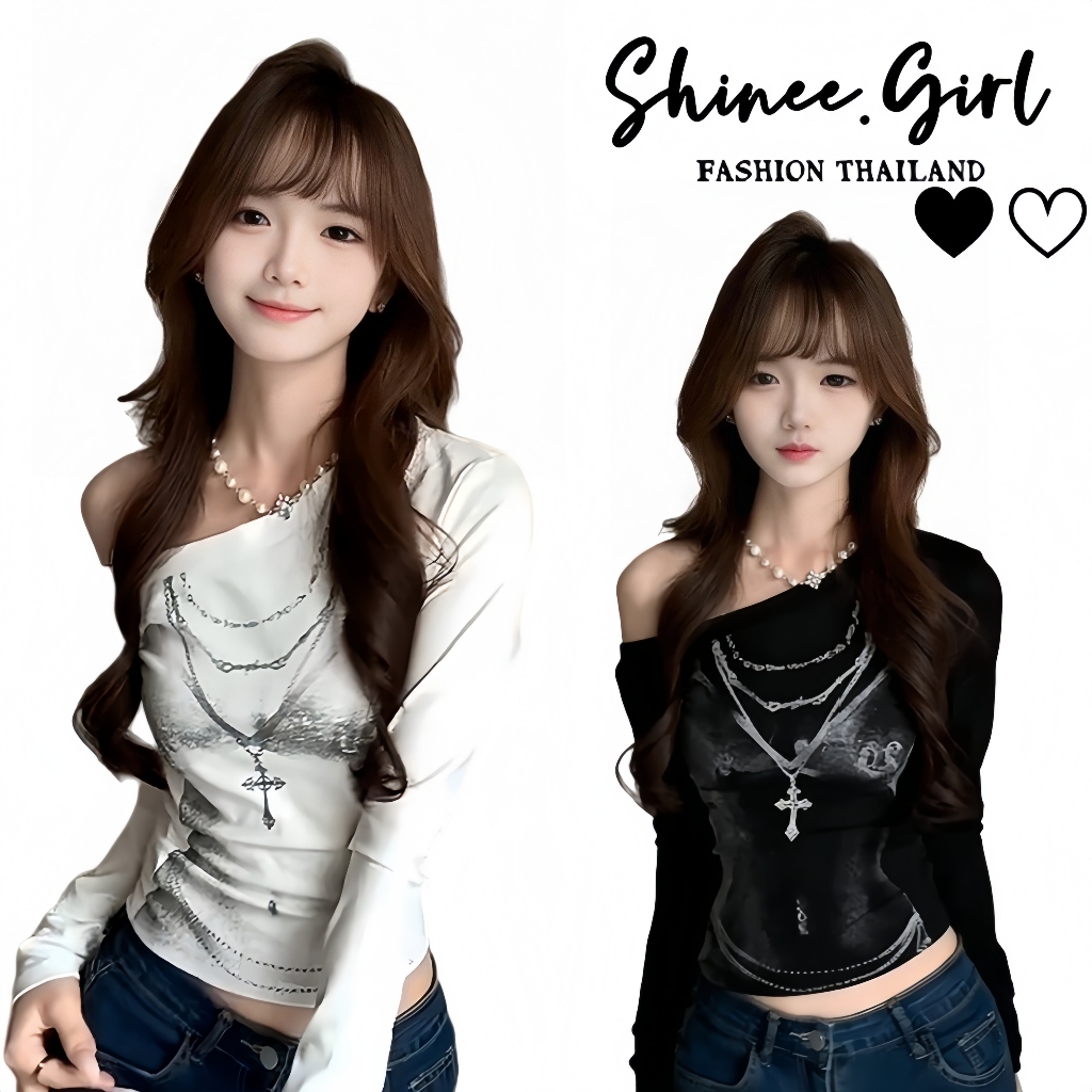 SHG พร้อมส่ง เปิดไหล่ เสื้อยืดผู้หญิงแขนยาว สาวฮอต สวยเซ็กซี่ ใส่ผอมทันใจ แฟชั่น น่ารักๆ ไปคาเฟ่ ใส่แล้วดูผอม
