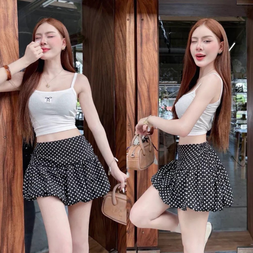 ambellaพร้อมส่ง กระโปรงสั้นทรงบอลลูน Balloon X Skirt มีให้เลือกหลายสี กระโปรงน่ารักๆ - รูปที่ 2