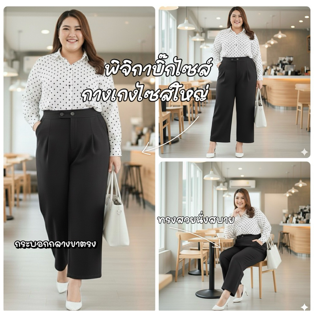 กางเกงไซส์ใหญ่ขากระบอกใส่ทำงานของสาวพลัสไซส์