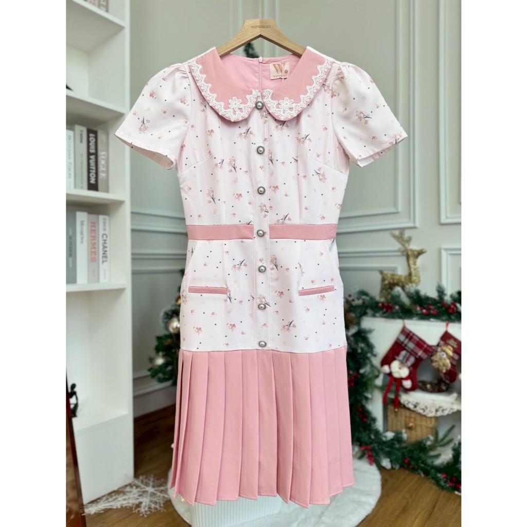 (พร้อมส่ง) ชุดเดรส Wirankan รหัส WX37 สีชมพู สีพีช - รูปที่ 4