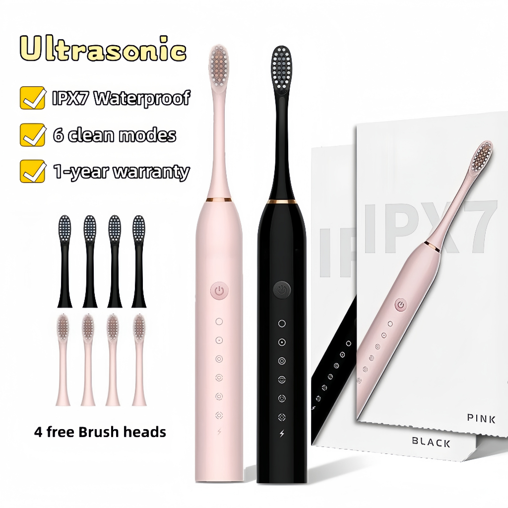 แปรงสีฟันไฟฟ้า กันน้ำ IPX7 waterproof 5 โหมดการทำความสะอาด 4 เปลี่ยนหัวได้ ถนอมปกป้องเหงือกและฟัน Electric toothbrush