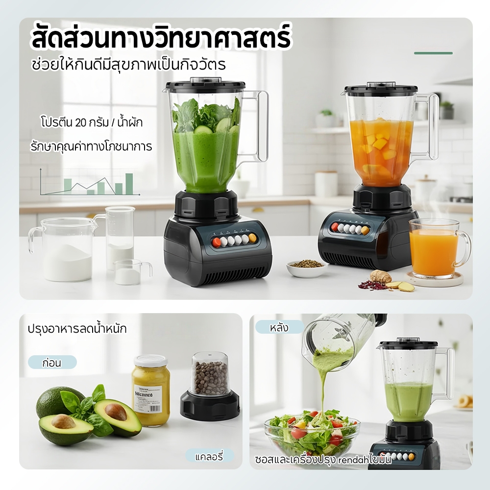 Yotex เครื่องปั่นน้ำผลไม้ เครื่องปั่นอเนกประสงค์ 2-in-1 คั้นน้ำผลไม้อย่างรวดเร็ว 4 ระดับด้วยปุ่มกด ทำงานเงียบ Blender - รูปที่ 2