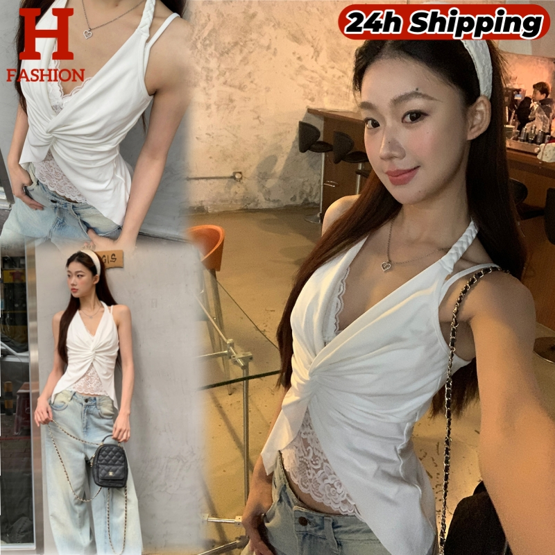 HOT พร้อมส่ง เสื้อกล้าม เสื้อแขนกุด สีขาวดำ คอวี เสริมฟองน้ำ เซ็กซี่เบาๆ FY5518
