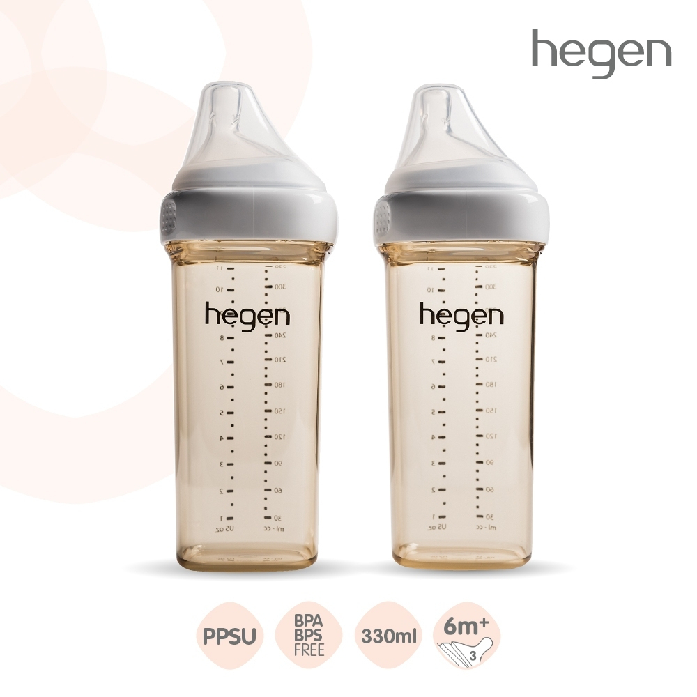 [ส่วนลด] Hegen ขวดนมสีชา (แพ็ค 2 ชิ้น) ขวดนมhegen 11oz/330ml - จุกนมเสมือนนมแม่ #3 Fast Flow 6m+