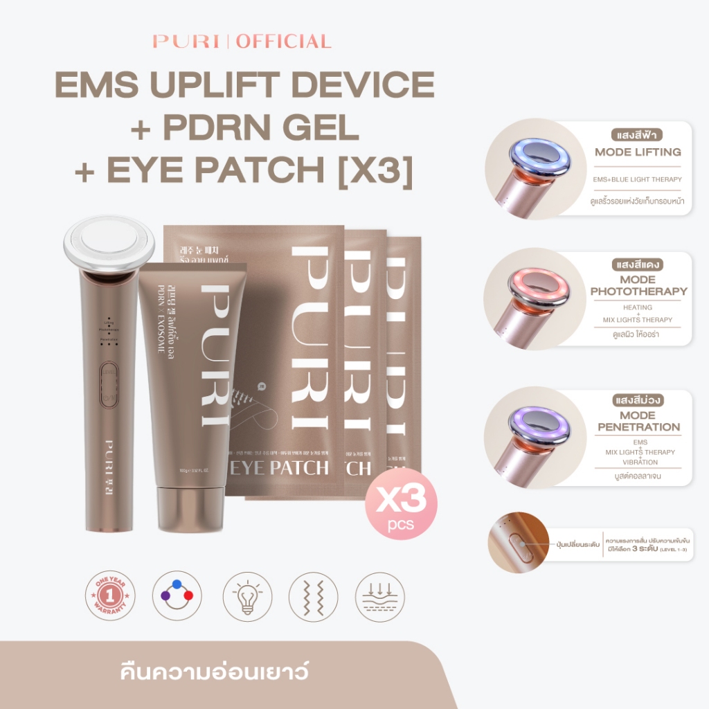 Puri EMS Facial Uplift Device & PDRN Gel & Reju Eye Patch x3 เซตยกกระชับขั้นสุด