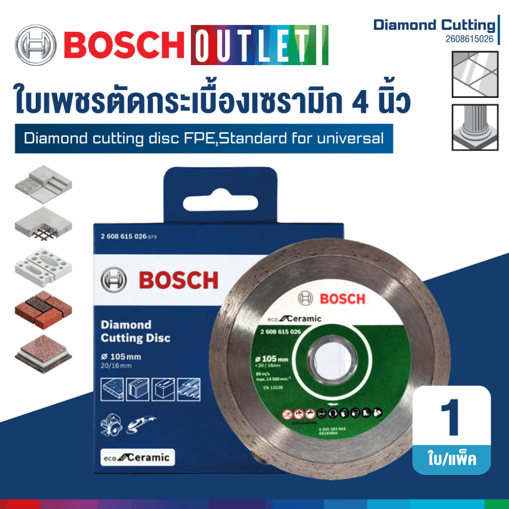 BOSCH 2608615026 ใบเพชรตัดกระเบื้องเซรามิก 4 นิ้ว ECO for Ceramic