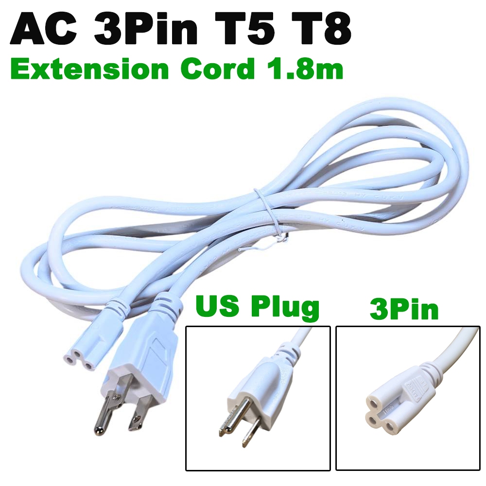 สายไฟ AC 3PIN สีขาว 1.8m ( US NEMA 5-15P to IEC C5 ) T5 T8 Extension Cord For Integrated LED Fluores