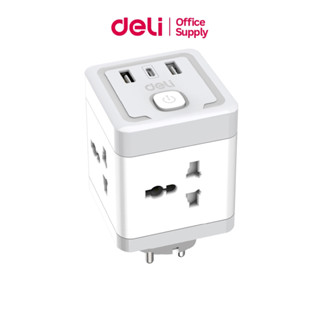 Deli ปลั๊กสามตา ปลั๊กแปลง อแดปเตอร์ รองรับ USB Type-C 3in1  …