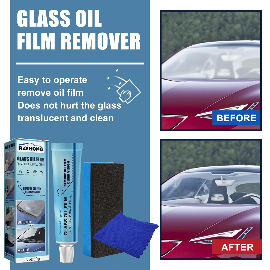 Rayhong Glass Water Spot & Grease Remover - Cleans, Repels Rain