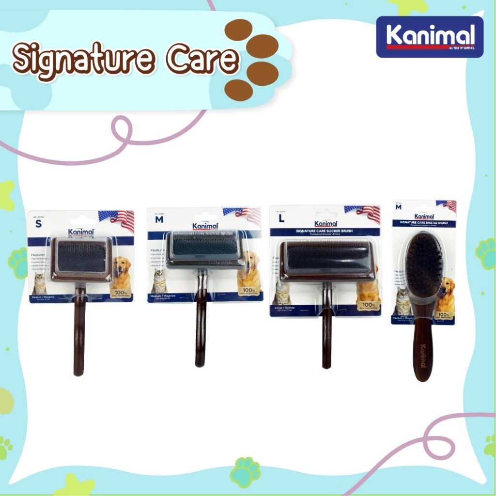 Kanimal Signature Care Bristle Brush / Slicker Brush แปรงสลิคเกอร์ แปรงขนหมู หวีสางขนด้ามไม้ (ไร้หมุด) สำหรับสุนัขและแมว