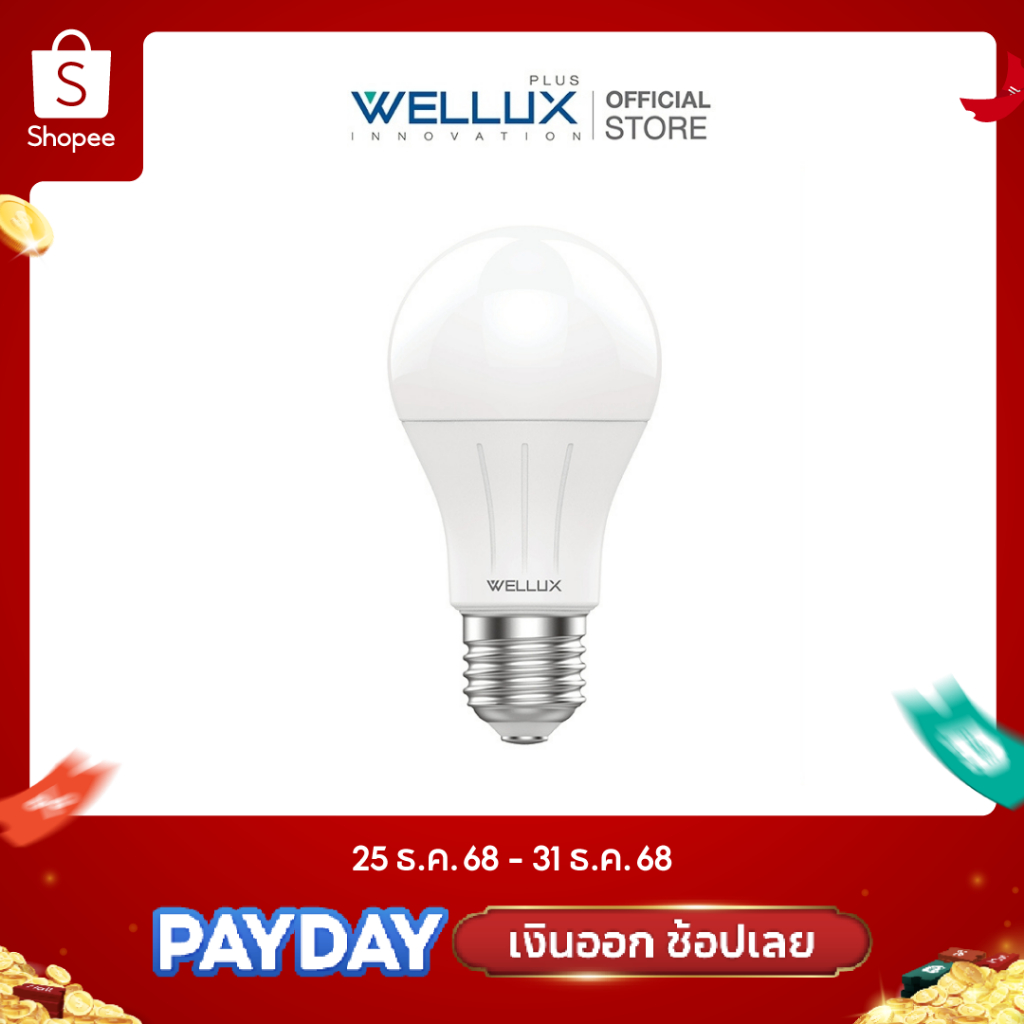 WELLUX หลอดไฟ 4000K แสงคลูไวท์ 7W 9W ปลอดภัยไม่ส่งคลื่นแม่เหล็กรบกวน LED BULB GQ SERIES ขั้วE27
