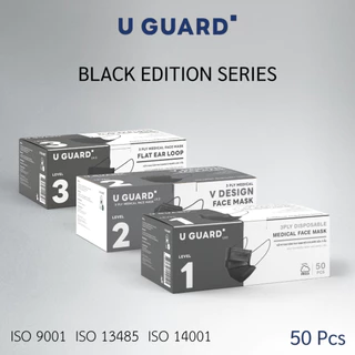 U GUARD Medical Face Mask หน้ากากอนามัยทางการแพทย์ Level 1 สีดำ สายคล้องแบน ไม่รัดหู 50 ชิ้น/กล่อง