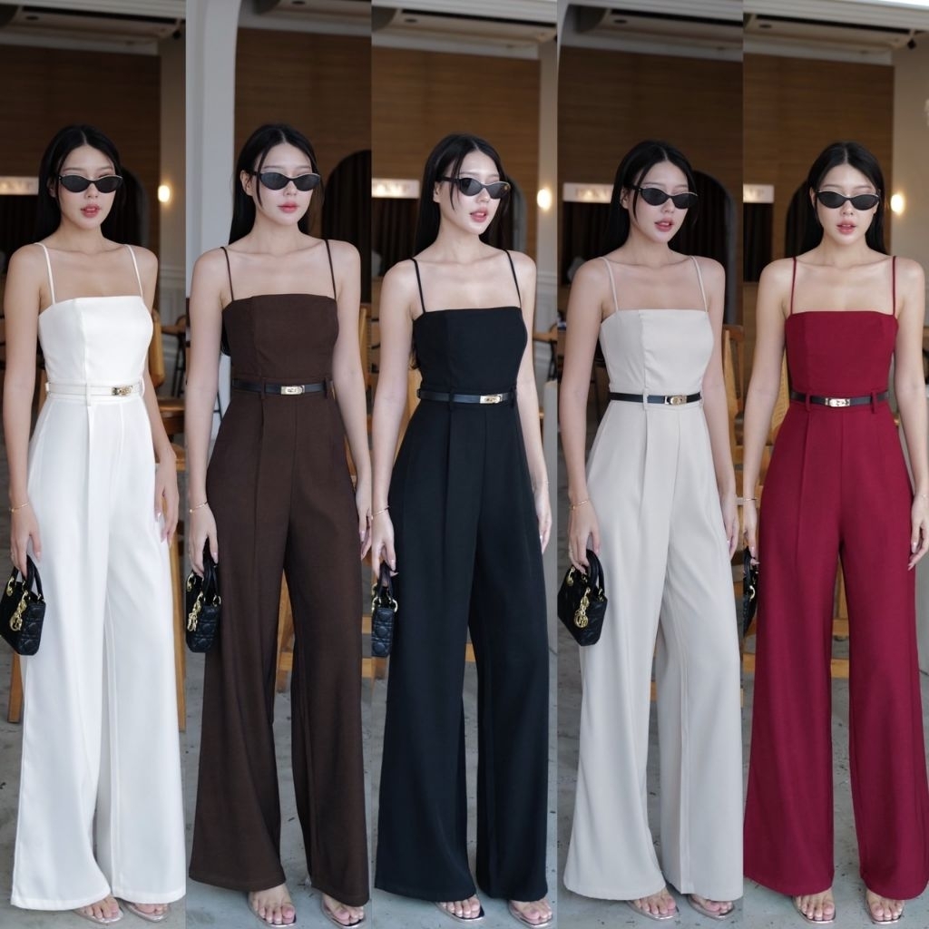 จั้มสูทขายาวสายเดี่ยว+เข็มขัด ป้ายintuon