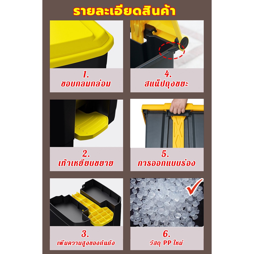 💥100 ปีไม่เสีย💥 ESKIMO หนา ถังขยะใหญ่ 30L/60L/80L/100L กันน้ำ กันเหม็น ถังขยะพลาสติก ที่แยกขยะ - รูปที่ 4