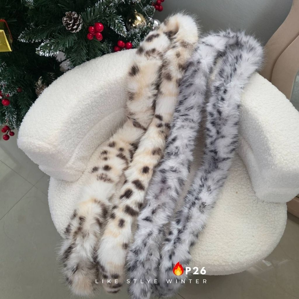ผ้าพันคอขนเฟอร์ ลายจุด Leopard นุ่มนิ่ม สไตล์เกาหลี P26